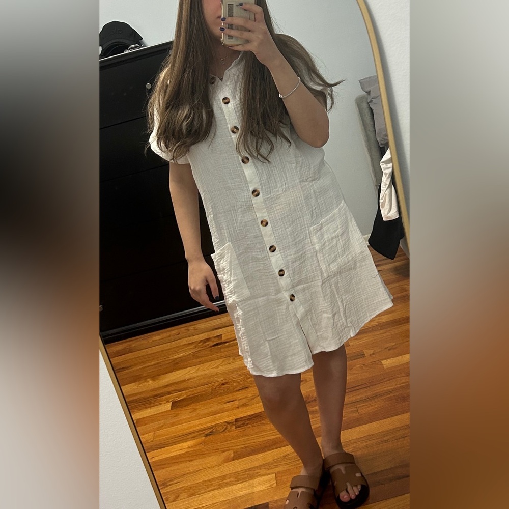 White Button-Front Mini Dress